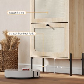 HOMCOM Dulap pentru încălțăminte 12 perechi, dulap cu 2 sertare rabatabile, uși din ratan și polițe reglabile, stejar | Aosom Romania