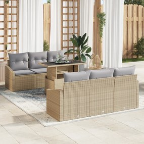 vidaXL Set de canapea de grădină, 7 piese, cu perne din rattan poly bej