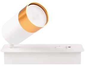 Aplica LED perete 1xGU10/35W/230V alb/auriu cu încărcător USB