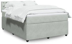 vidaXL Pat box spring cu saltea, gri deschis, 140x190 cm, catifea
