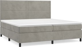 vidaXL Pat box spring cu saltea, gri deschis, 200x200 cm, catifea