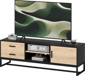 HOMCOM dulap TV cu ușă, 2 sertare, compartimente deschise, raft reglabil, Negru | Aosom Romania