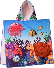 Poncho pentru copii TURTLE AND FISH albastru 60 x 90 cm Dimensiune: 60 x 90 cm