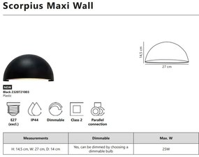 Aplica de perete iluminat exterior IP44 Scorpius Maxi Black