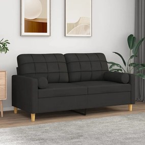 Canapea cu 2 locuri cu pernute, negru, 140 cm, textil