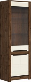 Vitrina RUSO, stejar april/alb perla, PAL/sticla securizata, 69x46x205