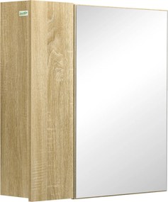 Kleankin Dulap Oglindă Baie Montaj Perete Uși Duble Rafturi Natural | Aosom Romania