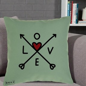 Perna Decorativa Love cu Sageti Incrucisate si Inima Rosie, 40x40 cm, Verde, Husa Detasabila, Perna Inclusa, BEKZ®