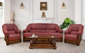 Set Canapea si Fotolii, Lemn Masiv, Piele Naturala 2/3 locuri