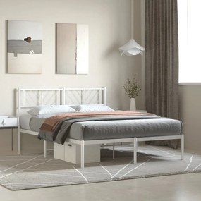 372227 vidaXL Cadru de pat metalic cu tăblie, alb, 135x190 cm
