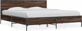 vidaXL Cadru de pat, stejar maro, 200x200 cm, lemn prelucrat și metal