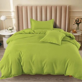 Lenjerie de pat cu elastic, tesatura tip finet, uni, pat 1 persoana, 4 piese, verde, T60-67