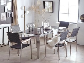 Set de masă pentru grădină Grosso (negru) (blat din sticlă 180x90 cm) (scaune din ratan) (sticlă). 1011749