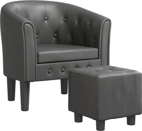 vidaXL Fotoliu tip cuvă cu taburet, gri, piele ecologică