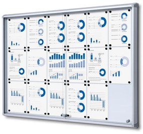 Vitrina de informatii interioare cu usi glisante 18 x A4 - spate tabla, aluminiu