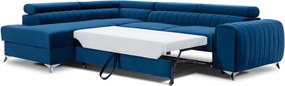 Colțar albastru extensibil/cu spațiu de depozitare cu tapițerie din catifea (cu colț pe partea stângă/în formă de ”L”) Laurence – ELTAP