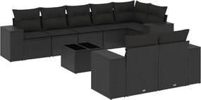 vidaXL Set mobilier de grădină cu perne, 9 piese, negru, poliratan
