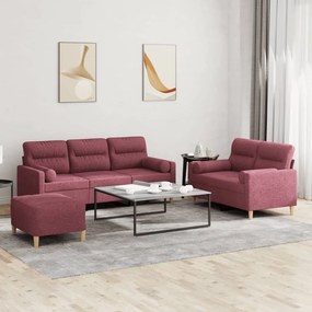 3201630 vidaXL Set canapea cu perne, 3 piese, roșu vin, material textil