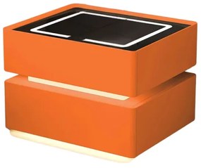Noptieră inteligentă cu &icirc;ncărcare wireless, iluminare LED, 2 sertare de depozitare &ndash; portocalie, design modern din sticlă și lemn