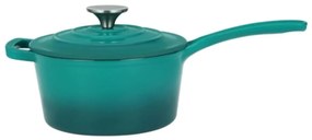 Oală din fontă emailată cu mâner și capac 19 cm, 1.9L – Perfect Home 16641, turcoaz, ideală pentru servire directă, compatibilă cu inducție