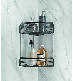 Raft de colț cu 2 etaje pentru baie Metaltex Origin Lava, negru