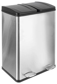 Coș de gunoi argintiu lucios de reciclat/cu pedală 2x30 l din oțel inoxidabil Duo – Orion