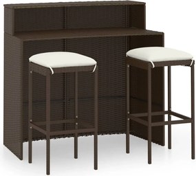 vidaXL Set mobilier bar de grădină cu perne, 3 piese, maro