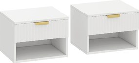 HOMCOM Set de 2 Noptiere Suspendate cu Panouri Canelate, Sertar și Raft, 40x34x29 cm, Alb | Aosom Romania