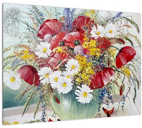 Tablou pe sticlă - Vază cu flori sălbatice (70x50 cm)