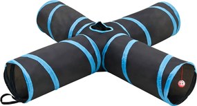 vidaXL Tunel pentru pisici 4 căi, negru și albastru, 132 cm, poliester