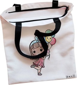 Sacosa de Panza pentru Cumparaturi, Geanta Tote, model Cupcake girl, Cu fermoar, 38x34.5 cm, Alba, BEKZ®