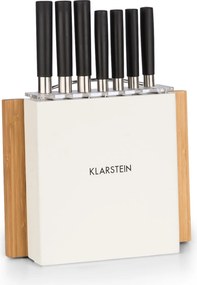 Klarstein Kitano Plus, Set de cuțite, set din 9 bucăți, suport din lemn, bucată din bambus pentru tăiere, albă