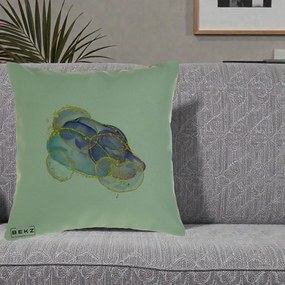 Perna Decorativa Abstract Acuarela Albastru-Mov cu Cercuri Aurii, 40x40 cm, Verde, Husa Detasabila, Perna Inclusa, BEKZ®