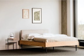 Pat matrimonial în culoare naturală tapițat/din placă aglomerată de lemn cu aspect de lemn de stejar cu somieră 180x200 cm Streiko – noo.ma