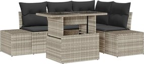 vidaXL Set de canapele pentru grădină 5 pcs Gri deschis poliratan