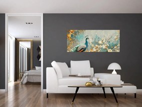Tablou - Păun cu decor de aur (120x50 cm)