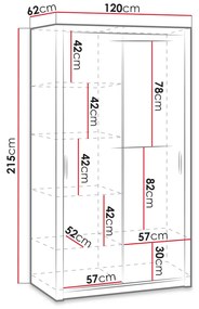 Dulap de haine cu uși culisante Klary SZ120 KE04 (Alb) . 1105733