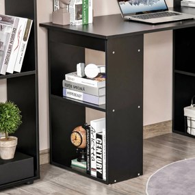 Birou Modern pentru Acasa cu Rafturi de Depozitare pe 6 Niveluri, Masa de Scris cu Raft pentru Carti, Negru HOMCOM | Aosom Romania