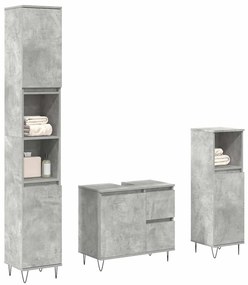 3324956 vidaXL Set mobilier de baie, 3 piese, gri beton, lemn compozit