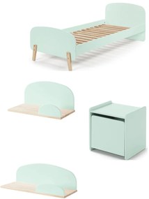 Set KIDDY în verde mentă format dintr-un Pat copii (90x200), noptieră și 2 rafturi de perete (45 și 65 cm).