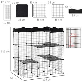 PawHut Țarc Modular pentru Animale de Talie Mică, cu Panouri și Accesorii, 105x70x116 cm, Negru | Aosom Romania