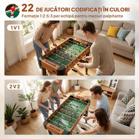 SPORTNOW mini masă de fotbal 92x75x71 cm, 22 jucători, 2 mingi, 8 bare, marcator, maro | Aosom Romania