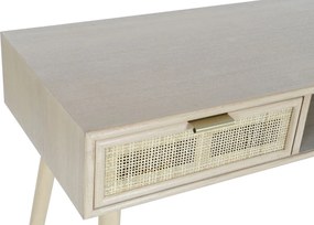 Consolă hol în stil japandi, din lemn de paulownia, natur, cu 2 sertare cu ratan împletit, nișă deschisă și mânere aurii, 78 x 120 x 42,5 cm, „Sully”