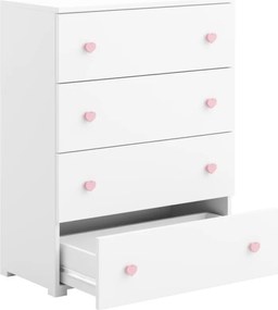 Comodă cu patru sertare, 80x40x102cm, ELZA, ADRK Furniture (Culoare: Alb / Roz)