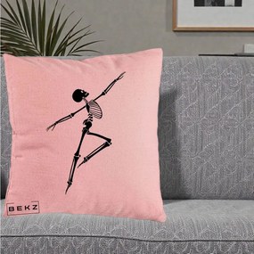 Perna Decorativa Schelet Dansator Silueta Neagra Halloween, 40x40 cm, Roz, Husa Detasabila, Perna Inclusa, BEKZ®