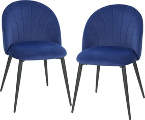 HOMCOM Set de 2 Scaune de Sufragerie din Catifea, Scaune de Bucătărie cu Spătar Curbat în Formă de Scoică, Picioare din Oțel, Stil Nordic, Scaune Capitonate pentru Bucătărie, Dormitor, Cameră de Zi, Albastru | Aosom Romania