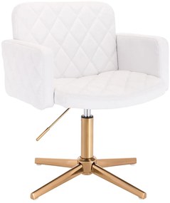 HC802CROSS Scaun Alb din Piele Ecologica cu Bază Aurie