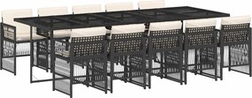 vidaXL Set mobilier de exterior cu perne, 11 piese, negru, poliratan