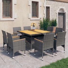 Set mobilier de gradina, 9 piese, gri, poliratan si lemn acacia Gri si maro, 9