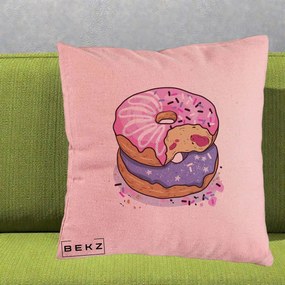 Perna Decorativa Donuts Roz si Mov, 40x40 cm, Roz, Husa Detasabila, Perna Inclusa, BEKZ®